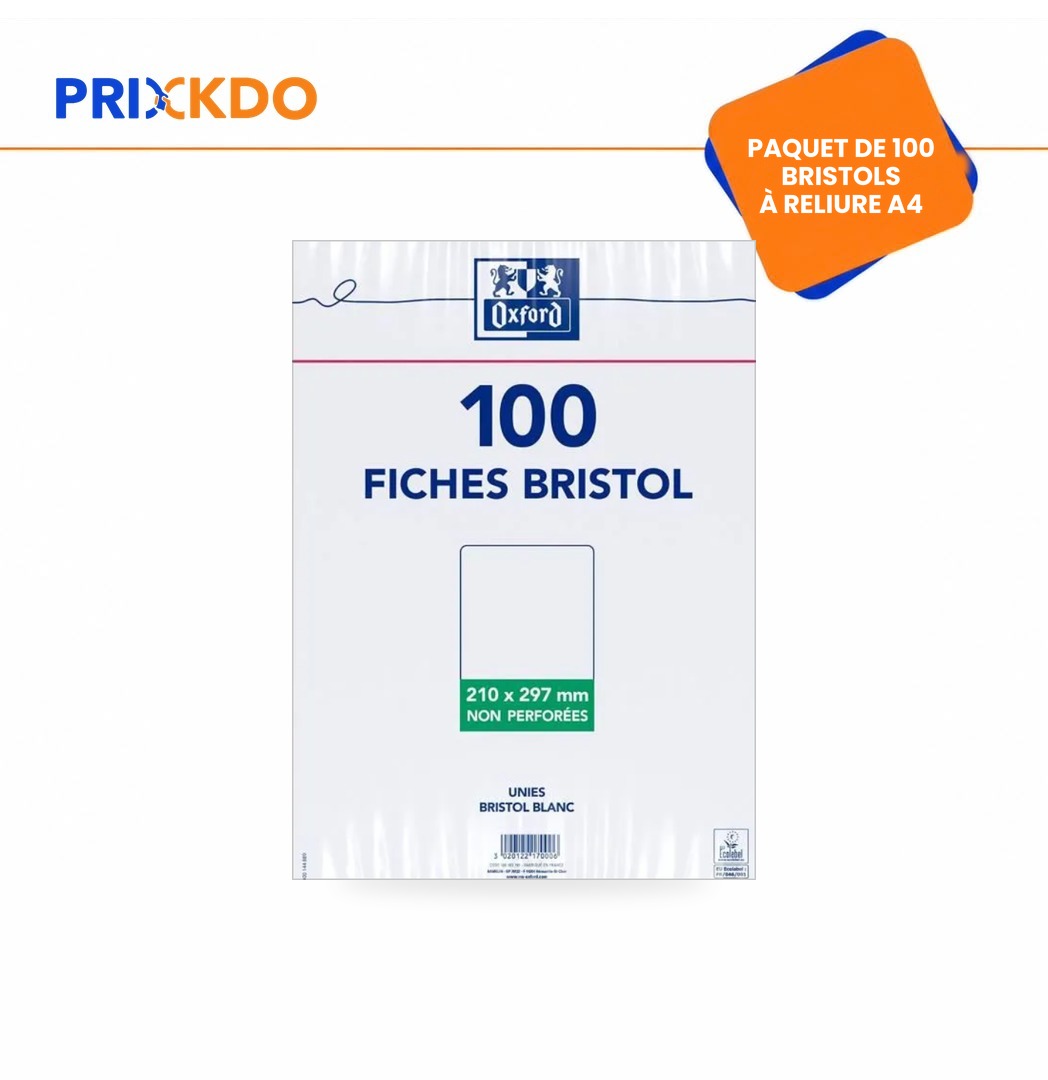 PAQUET DE 100 BRISTOLS A RELIURE A4