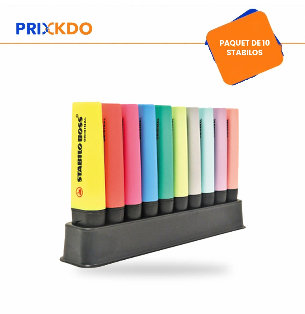 PAQUET DE 10 STABILOS (surligneur)