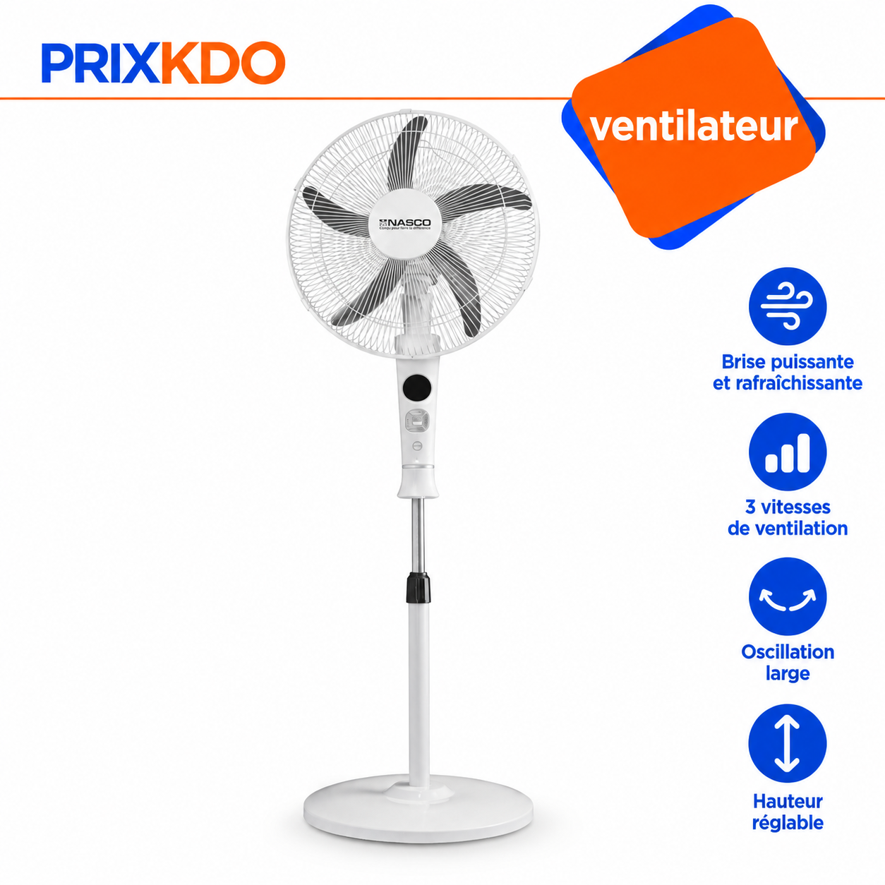 Ventilateur Rechargeable Télécommandé 16 Pouce Hybrid (Panneau Solaire Ou Electricité )